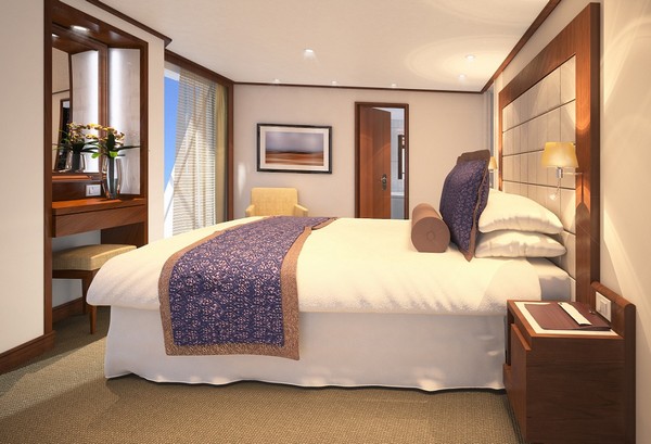 Penthouse Spa Suite – bedroom, aboard Seabourn Quest