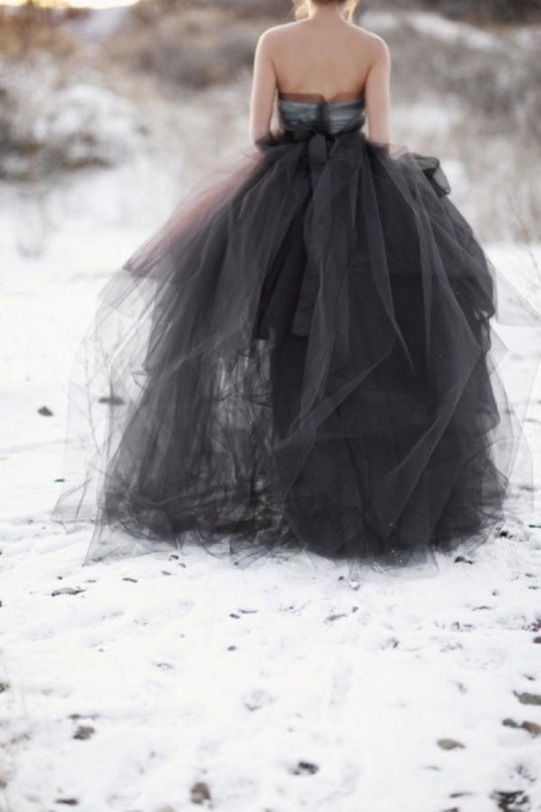 Black tulle bridal gown