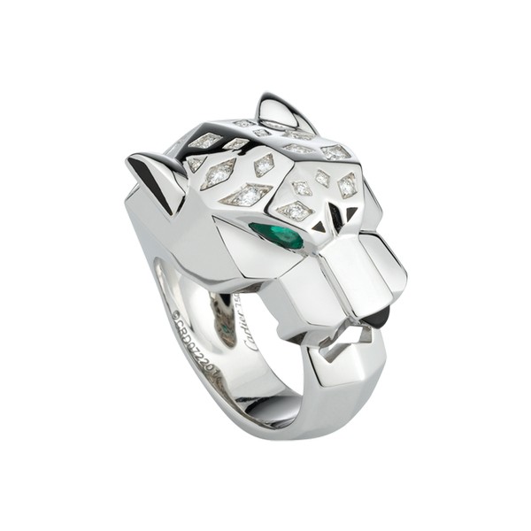 Cartier Panthère ring in white gold, diamonds, emeralds, onyx, lacquer (,100)