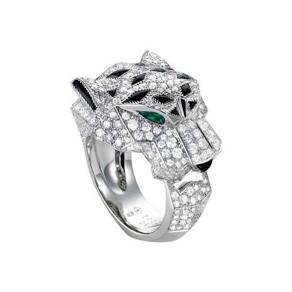 Cartier Panthère ring in white gold, emeralds, diamonds, onyx, lacquer (,000)