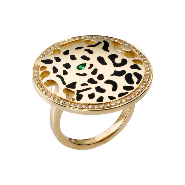 Cartier Panthère ring in yellow gold, diamonds, tsavorite, lacquer (,200)