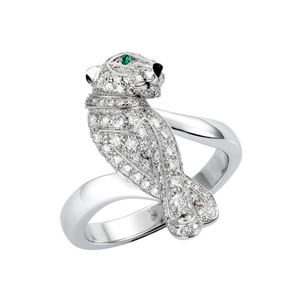 Panthère de Cartier ring in white gold, emerald, black lacquer, diamonds (,500)