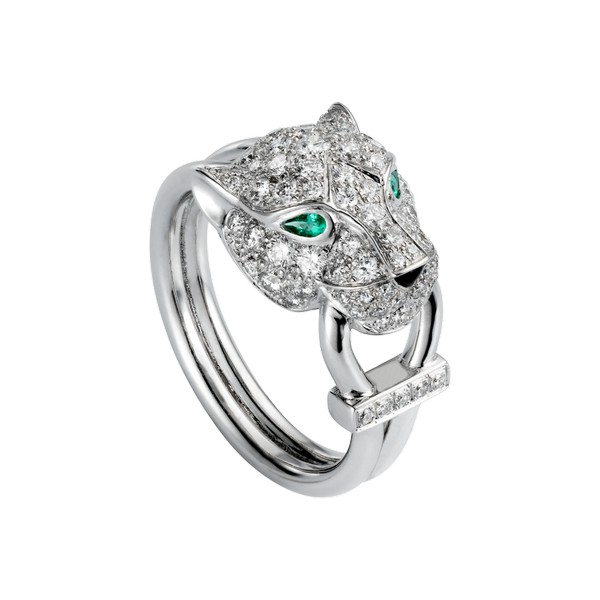 Panthère de Cartier ring in white gold, emerald, onyx, diamonds (,700)