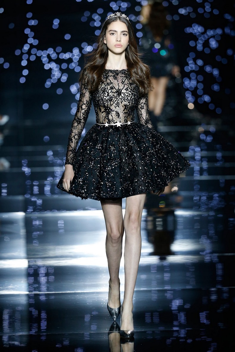 Zuhair Murad Haute Couture FW 2016 - Black lace embellished dress with stars